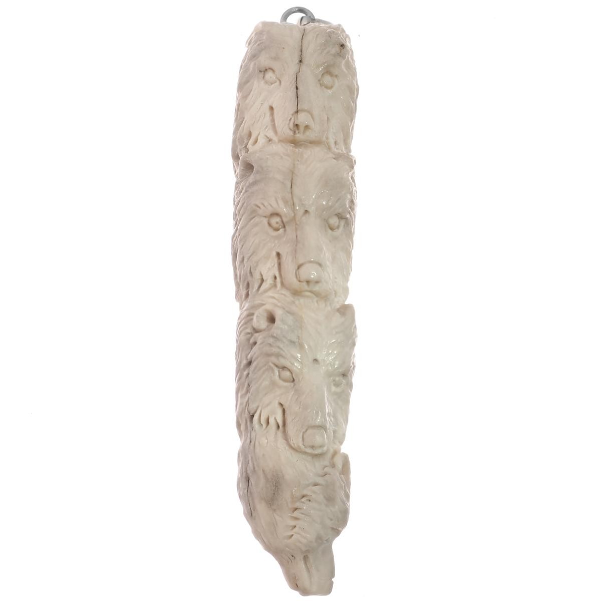 925 Sterling Silver Hand Carving Bear Totem Deer Antler Sterling Pendant, 4″
