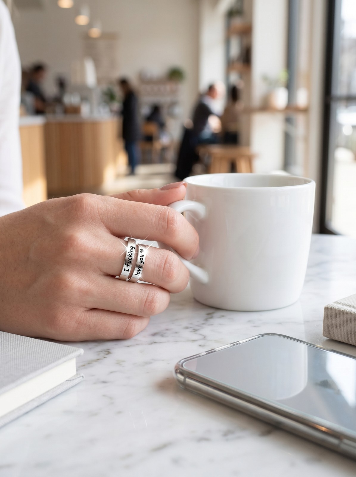 Funny Couple Love Ring, Silver Tone “I F*cking Love You” Statement Band