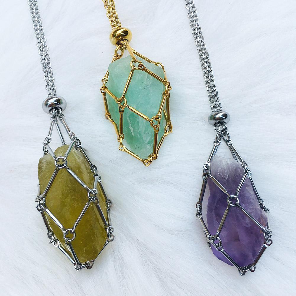 3xCrystal Holder Cage Necklace Set Stone Holder Necklace for Crystals Metal Net