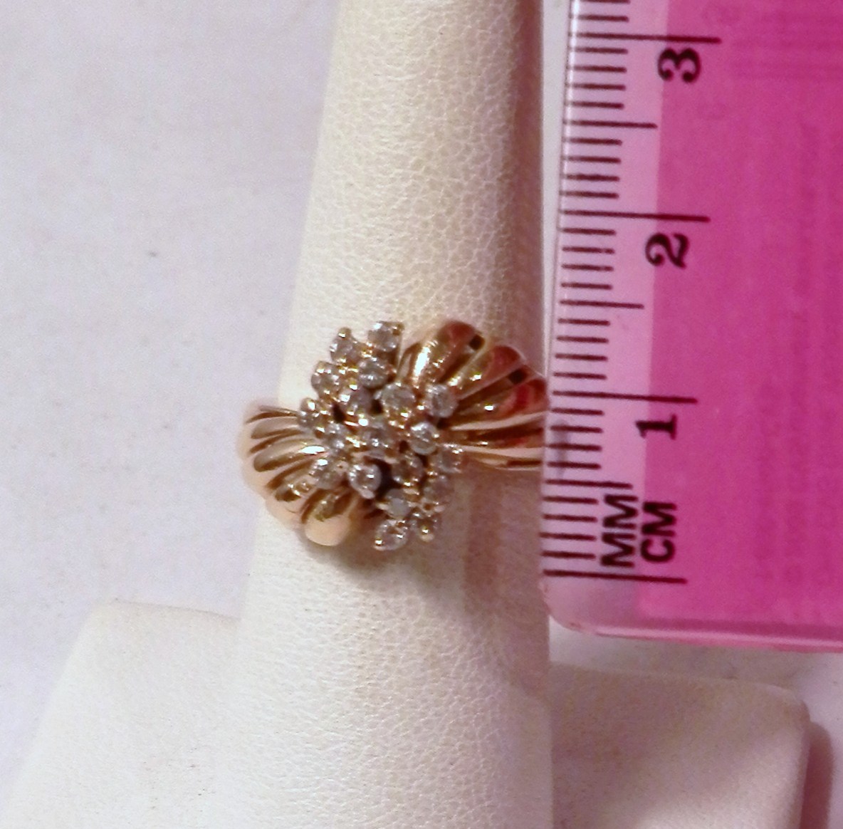 Stunning Tru Glo Diamond Cluster Waterfall 14K Yellow Gold Ring 5.3 Gram Size 7