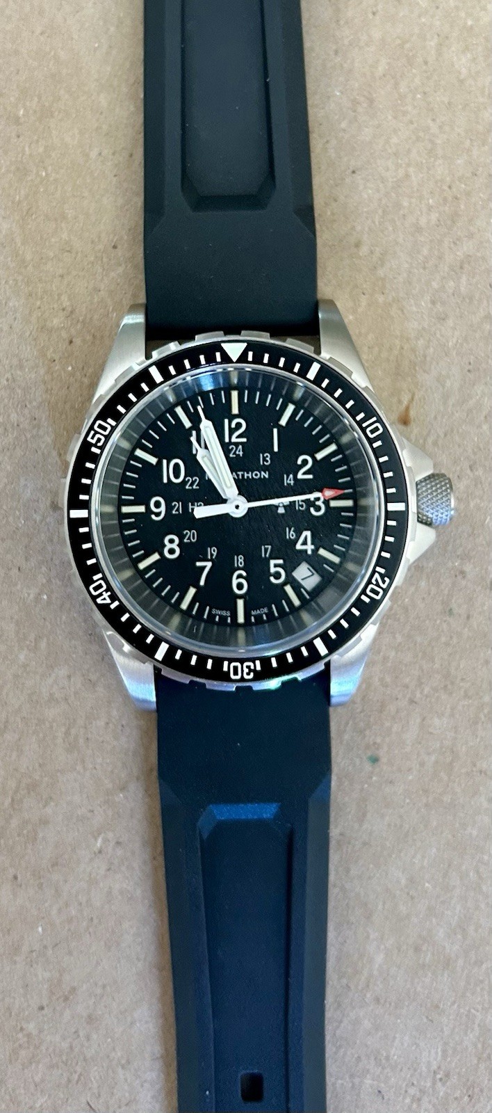 Marathon 36mm Diver Quartz 300m Black Dial Rotating Bezel Rubber Strap