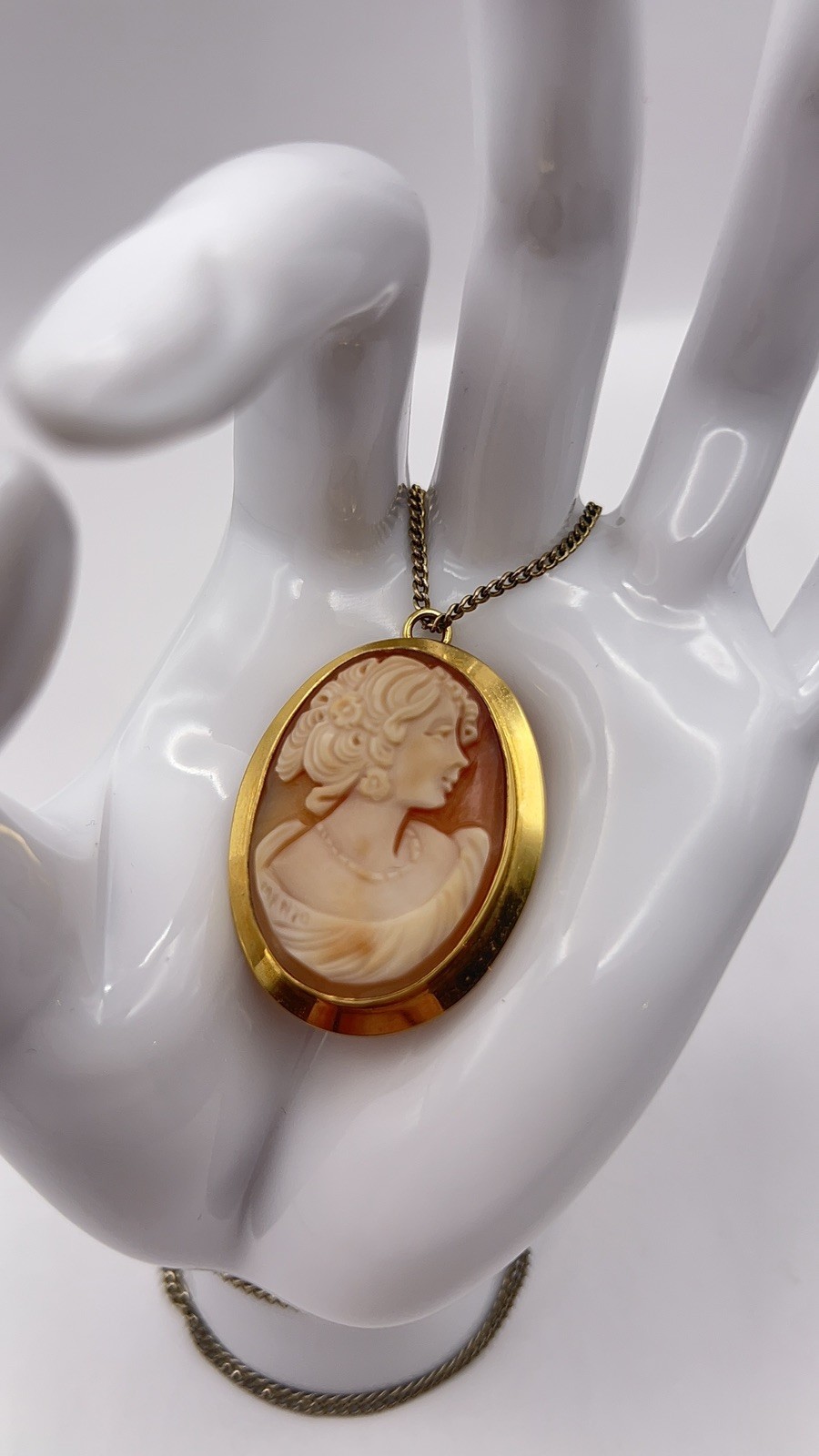 Vintage Oval Shell Cameo Pendant/Brooch, Gold Filled, Signed J.E. Caldwell