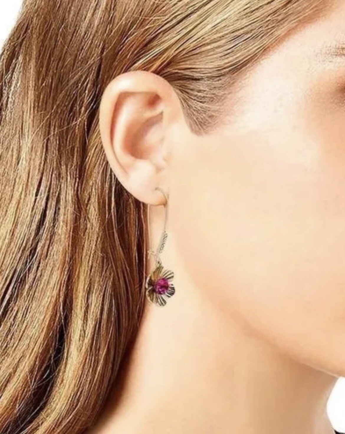 Flower Long Drop Earrings | Delicate Stone Accents |