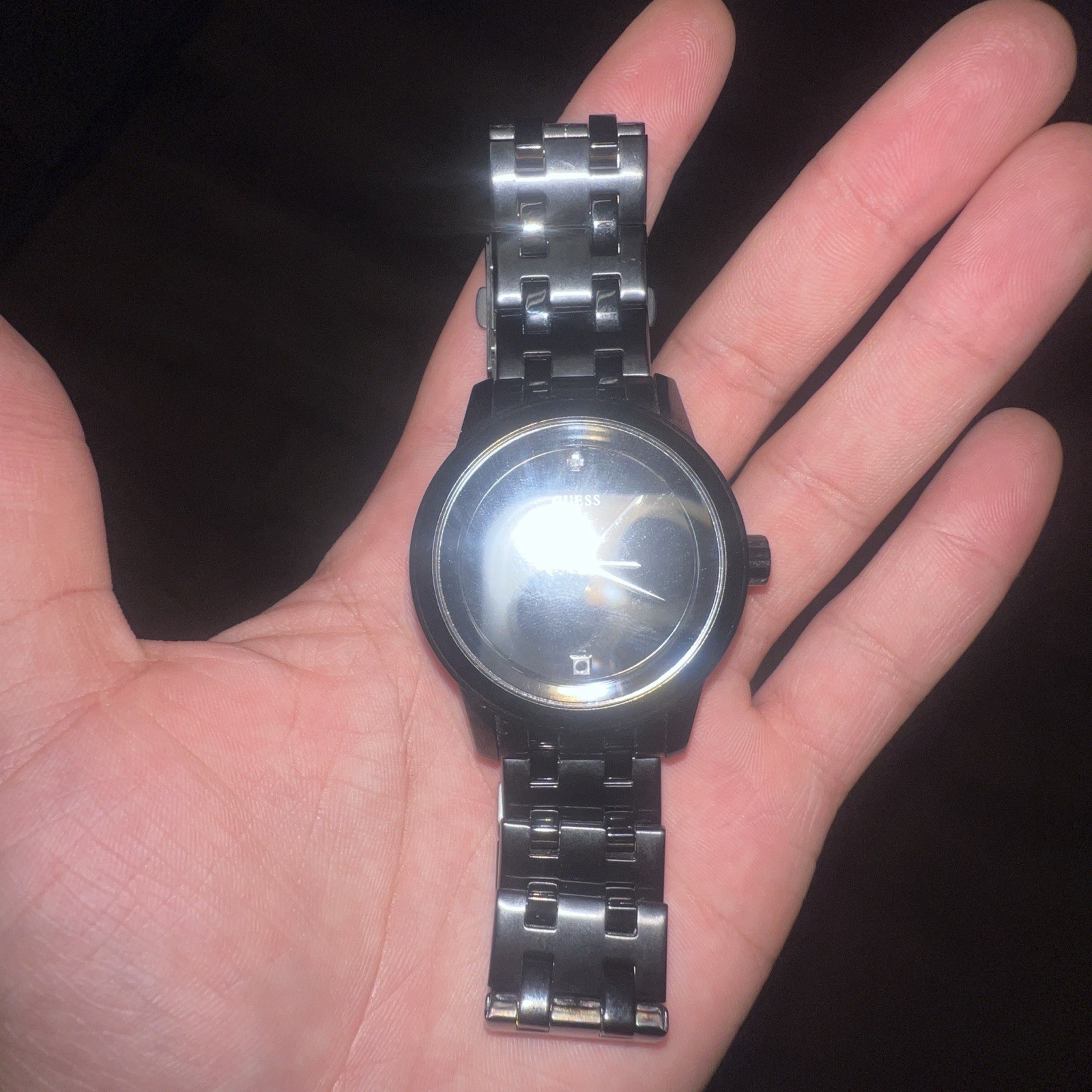 GUESS Men’s Black Analog Metal Bracelet Wristwatch Round Stick Indexes