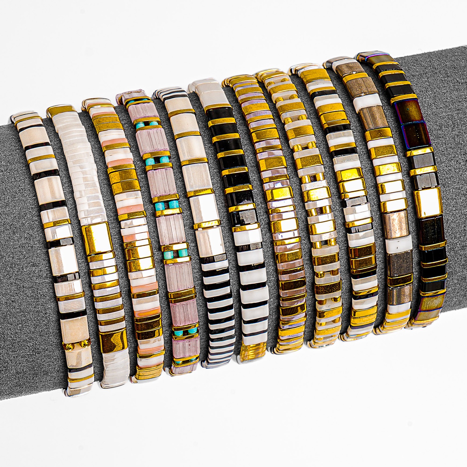 Tile Tila Bracelet,Stackable Boho Glass Bead Bracelets,Summer Jewelry-DESERT