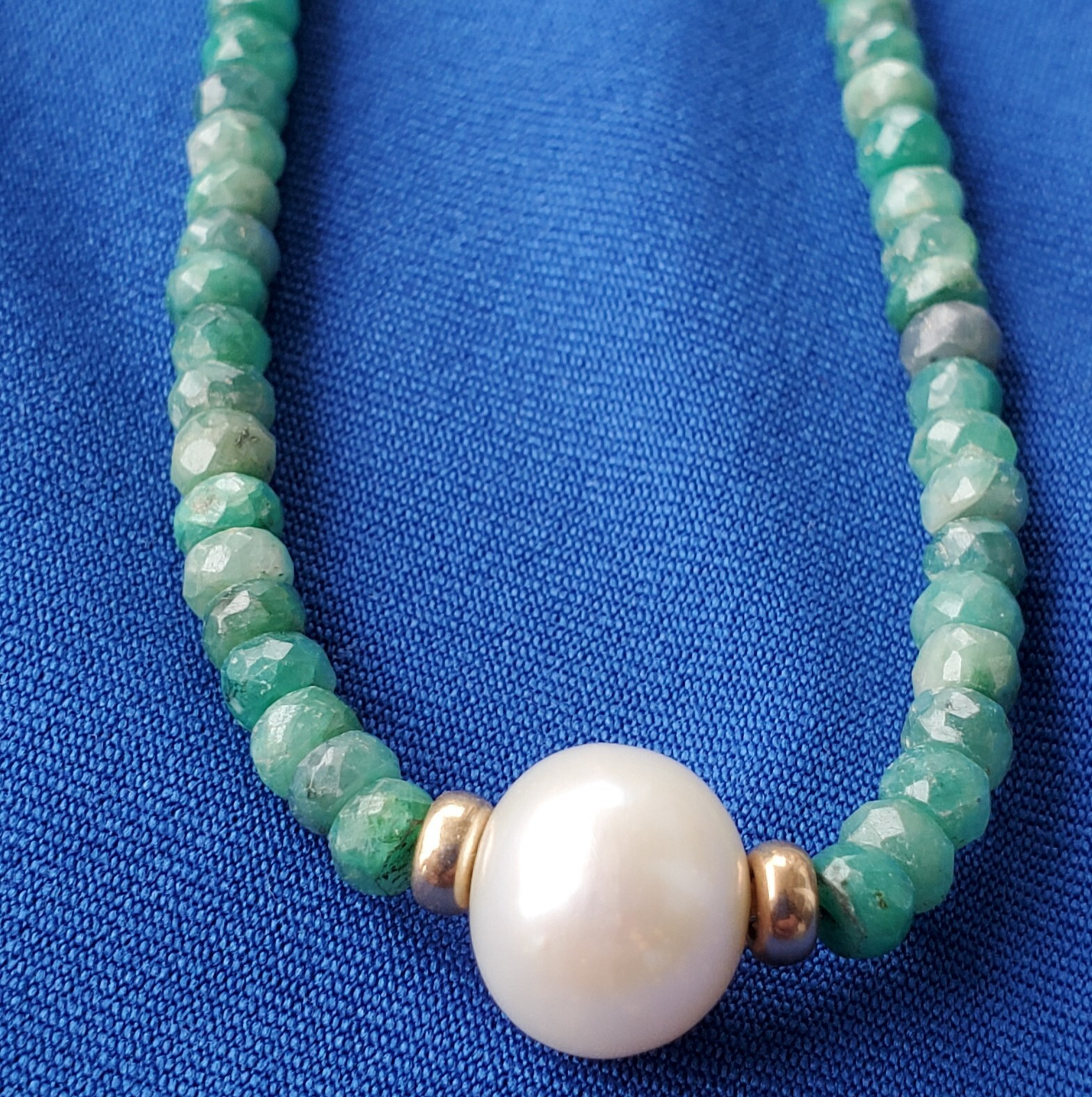 EARTH MINED Green EMERALD South Seas Pearl Necklace 14K GOLD Clasp 18″ inch