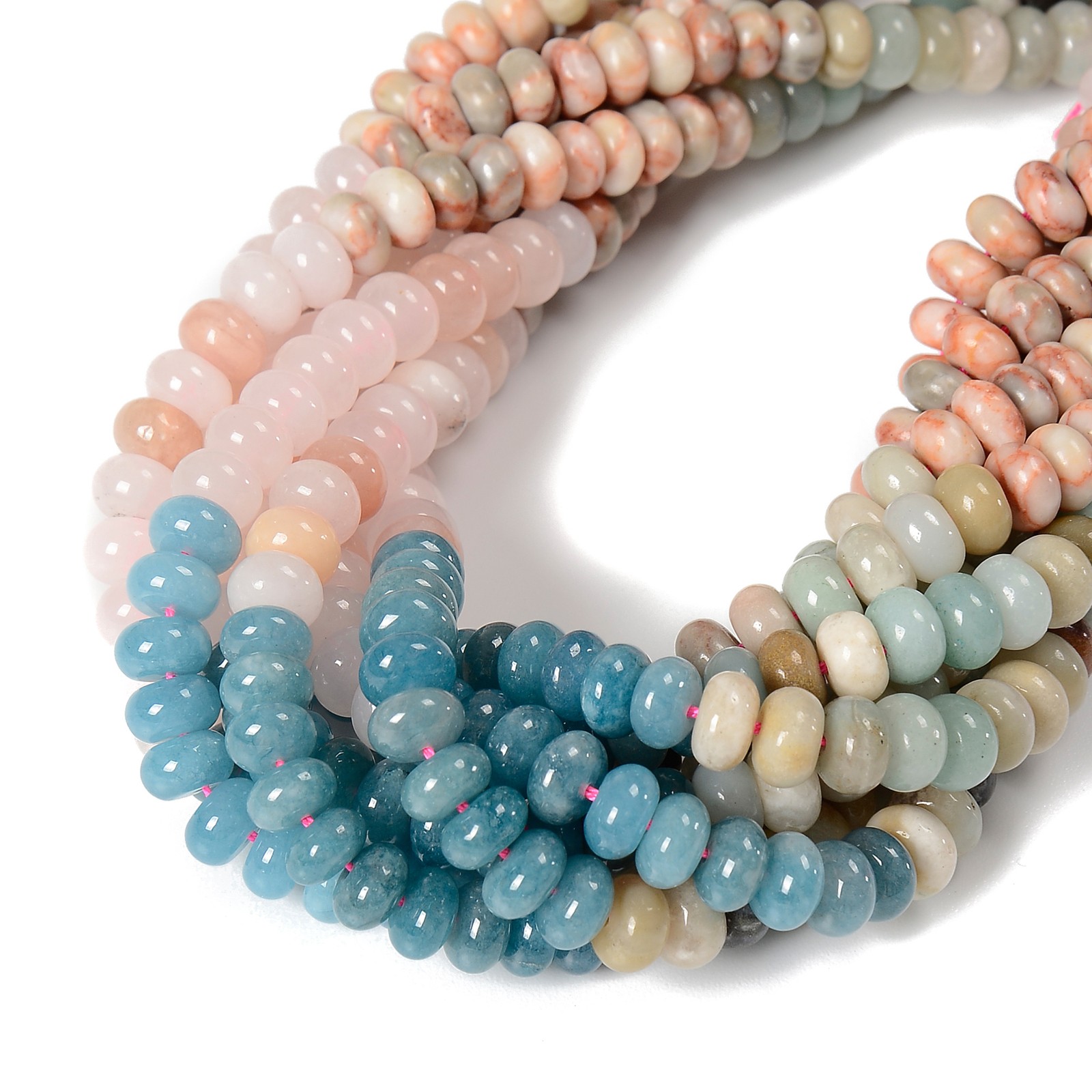 02-Multi-color Gemstone Smooth Rondelle Beads Size 5x8mm 15.5” Strand