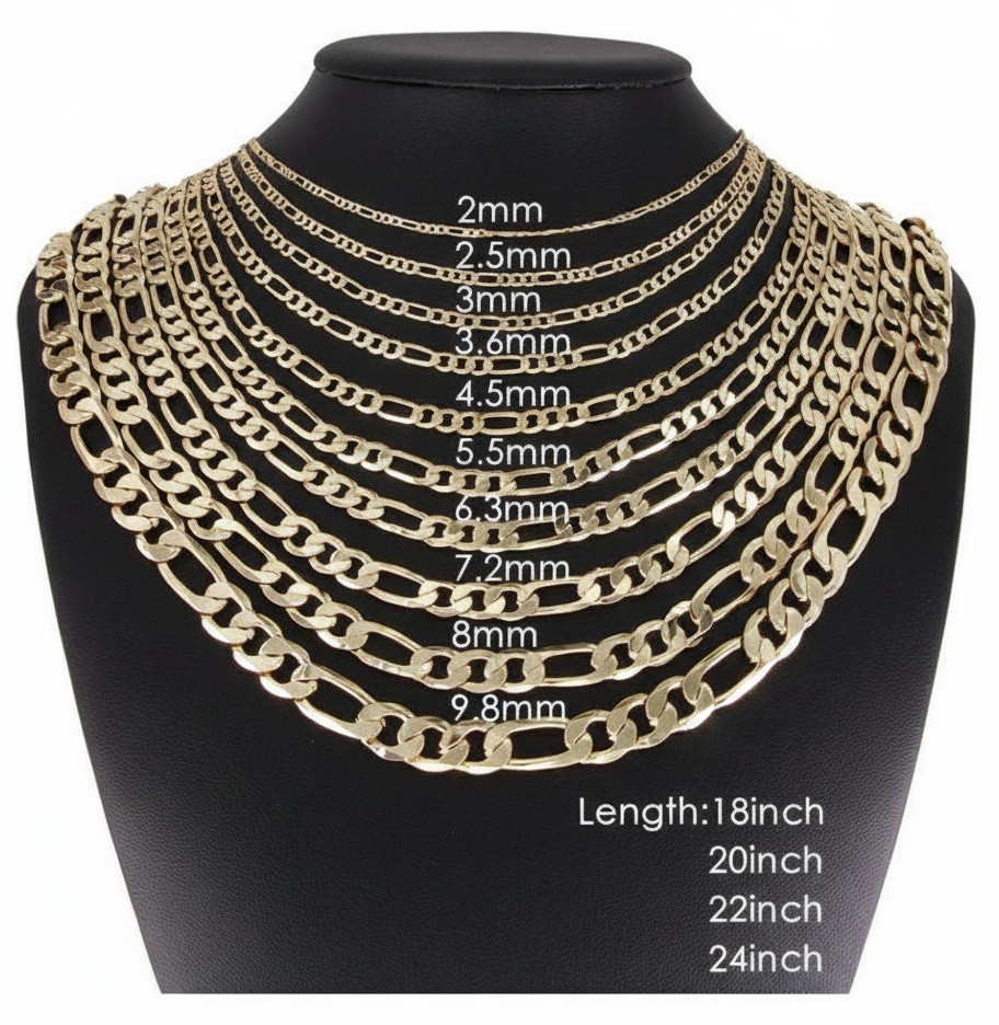 14k Gold Filled Figaro Chain Necklace 3-8mm 18-24” Men Women