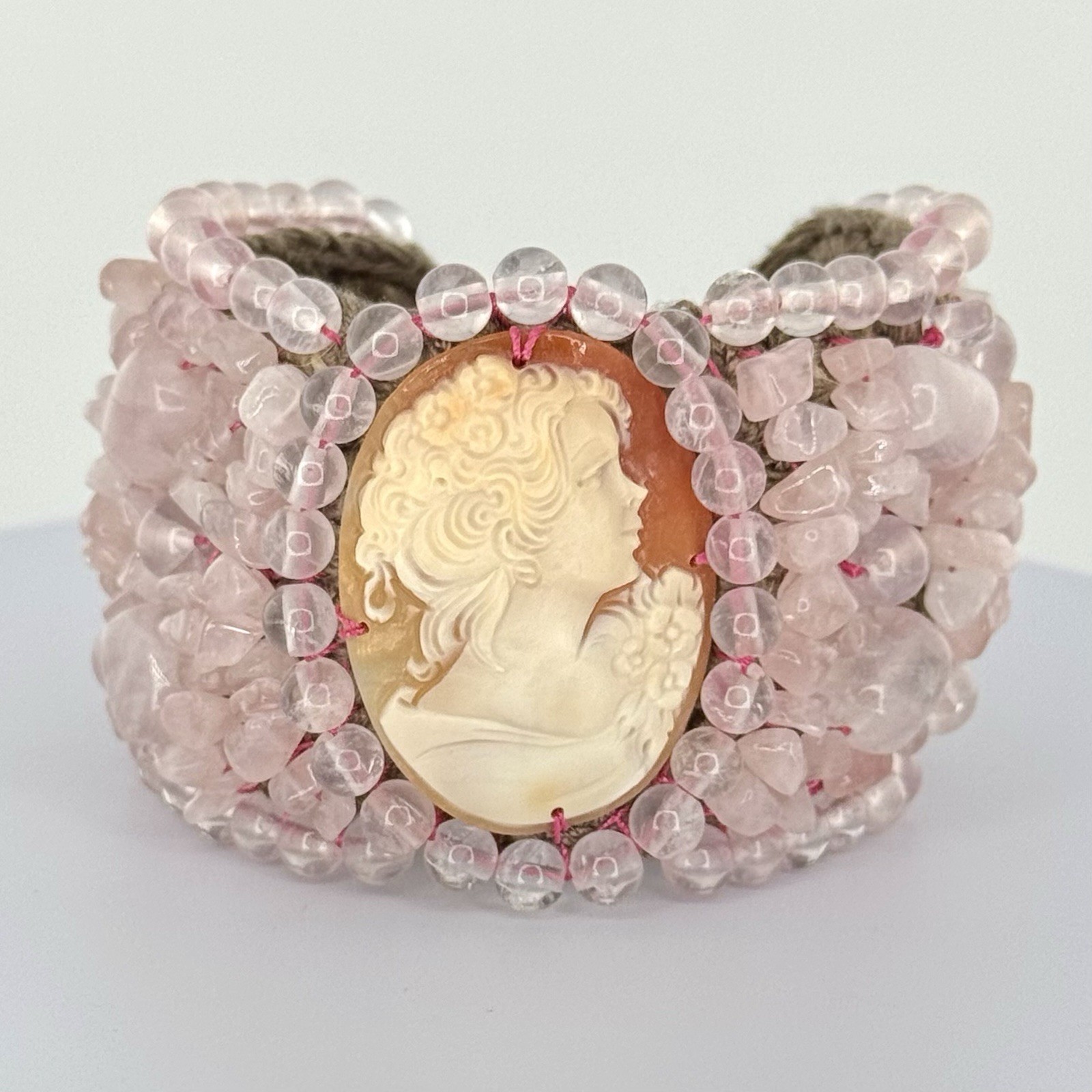 REAL 45mm SHELL CAMEO W/ COUNTLESS ROSE QUARTZ!! NWT- (TAG SAYS $980)