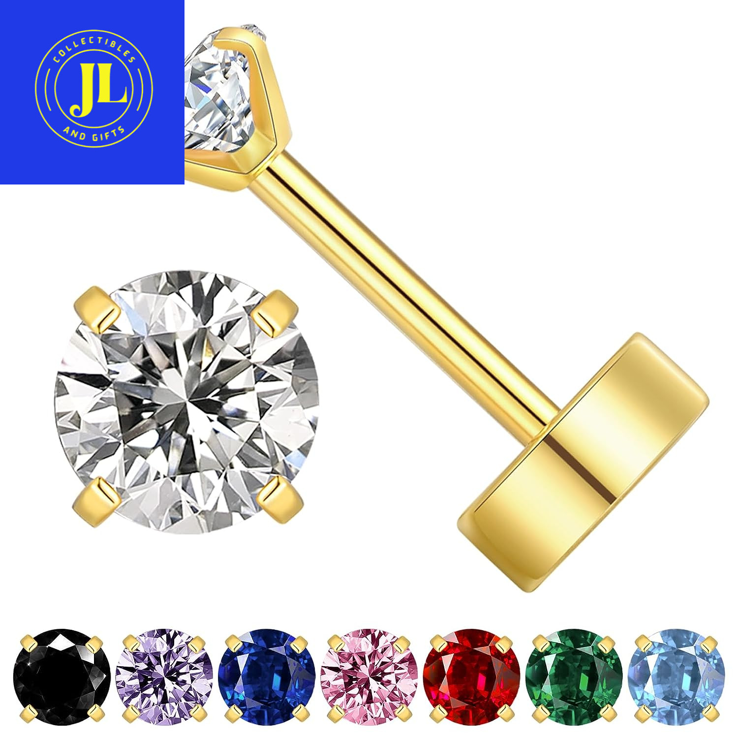 Small Gold Stud Earrings Hypoallergenic Screw Backs Non-Tarnish Dainty CZ Cartil