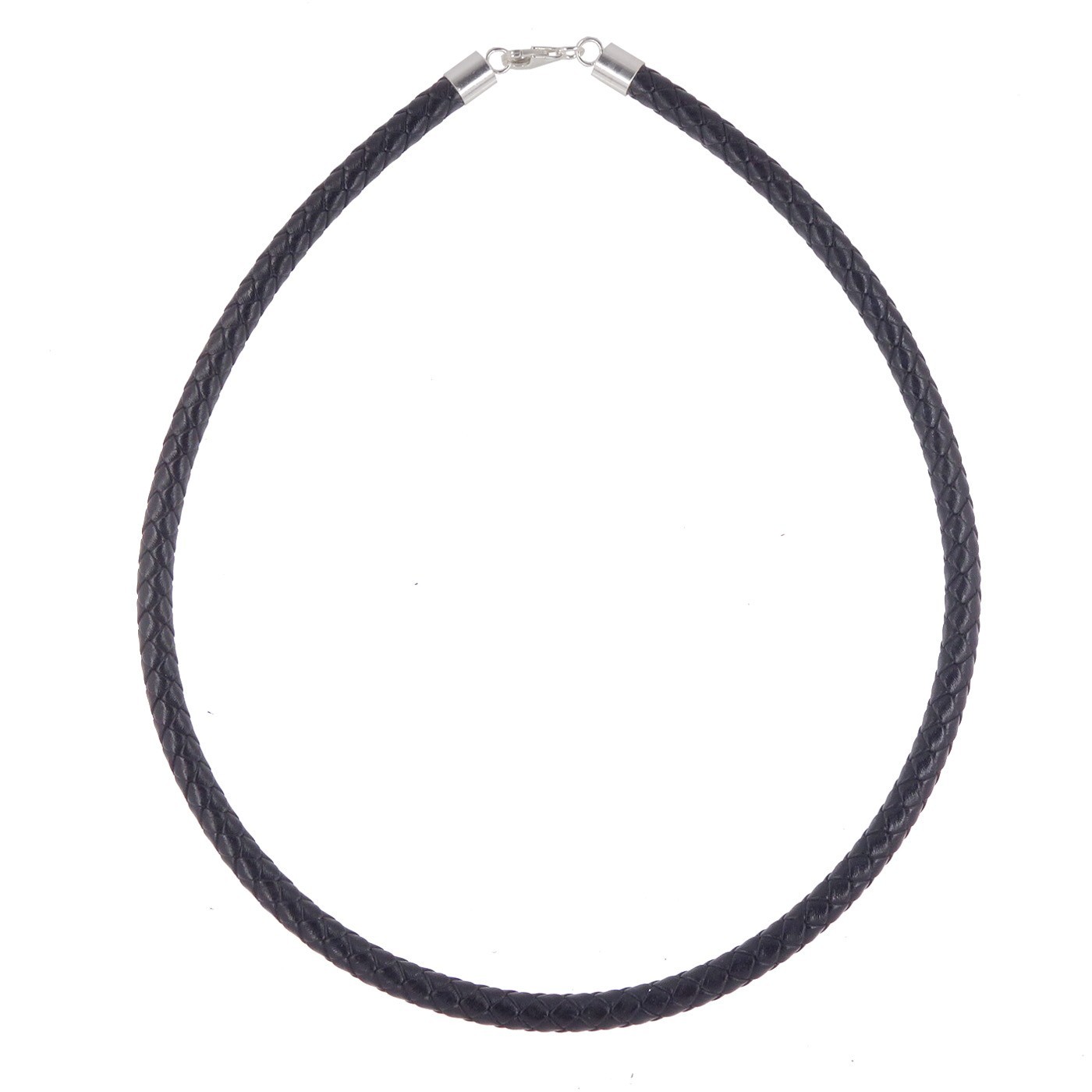 Sterling Silver 6mm Braided Round Genuine Leather Cord Necklace / Bangle