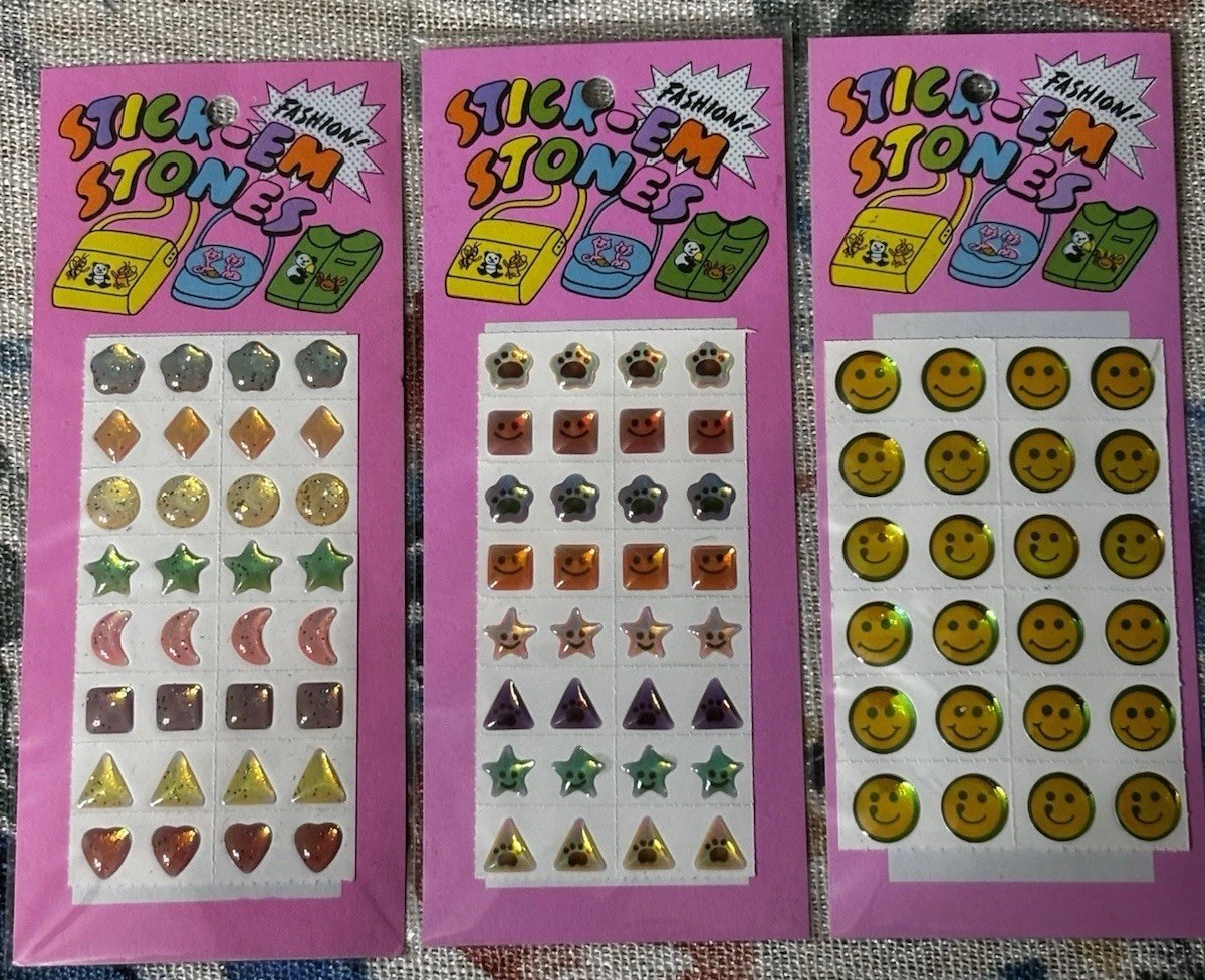 Stick-Em Stones Fashion Gem Body Earring Stickers Lot Of 3 Pkg Vintage 1980’s