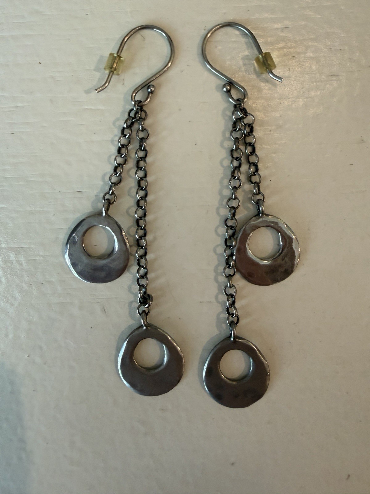 Silpada Silver tone double disc chain dangle earrings
