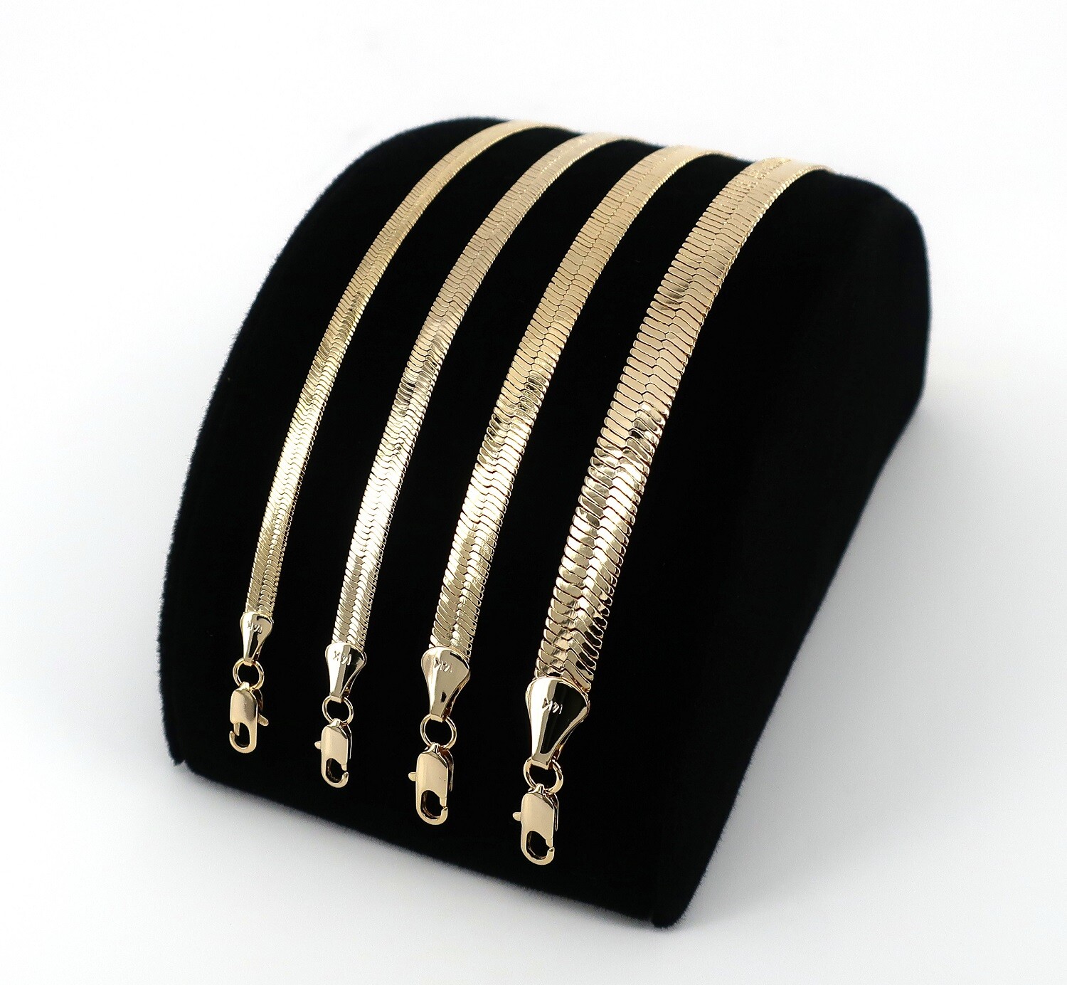 Yellow 14K Flat Herringbone Chain 4mm to 7mm Necklace Gold Plated