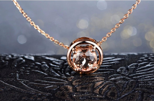 2CtRound Lab Created Morganite Solitaire Pendant 14K Rose Gold Finish Free Chain