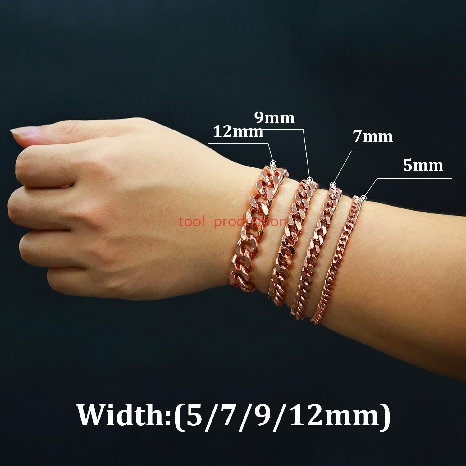 Copper Bracelet for Men–99.95% Pure Copper Cuban Link Chain–8.5in 5mm, 7mm, 12mm