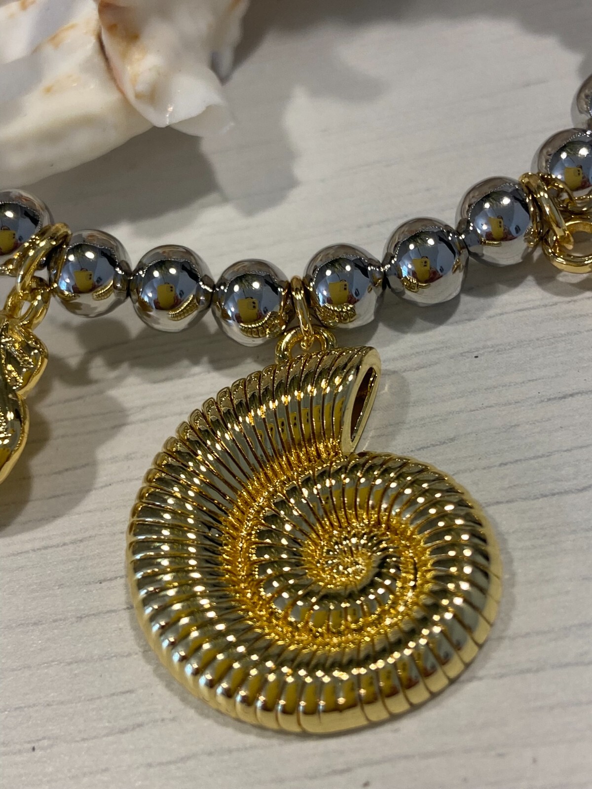 18K Gold Plated Copper Seashell and Fish Charm Bracelet