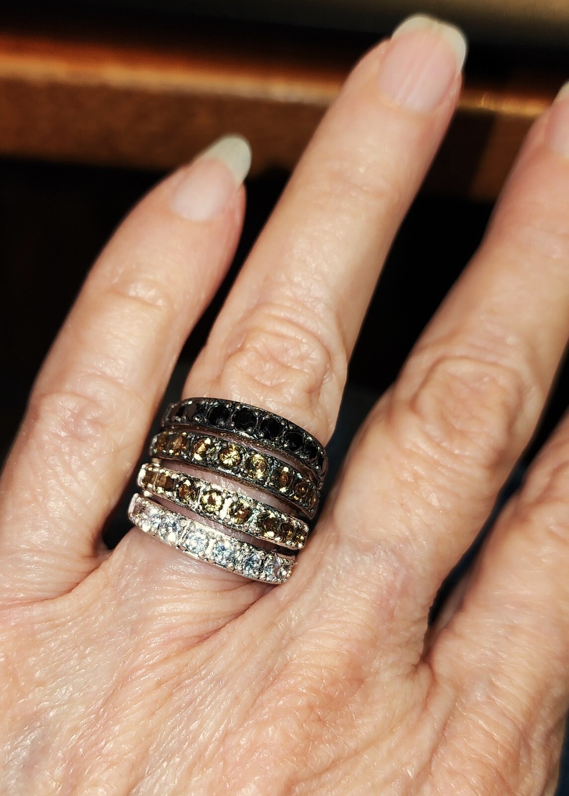 Band Ring-Silvertone-3/4″ Wide-4 Rows of SHINY Colored CZ’s-NWT-Size Selectable
