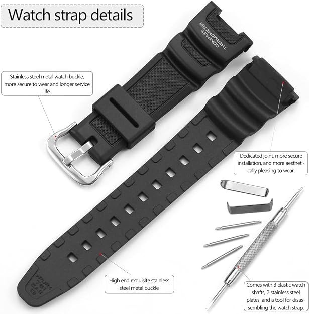 SGW-100 Series Watchband Compatible with Casio SGW100 Black band steel buckle