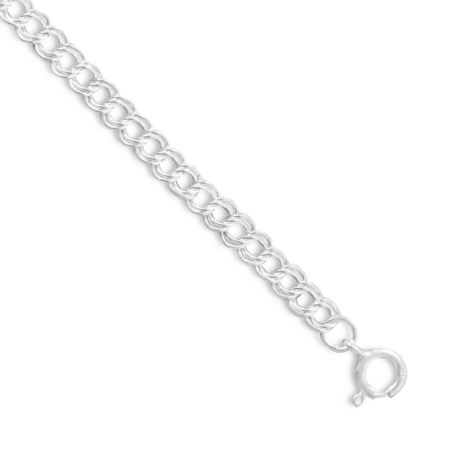Light Charm Bracelet 925 Sterling Silver Spring Ring Double Link 5mm