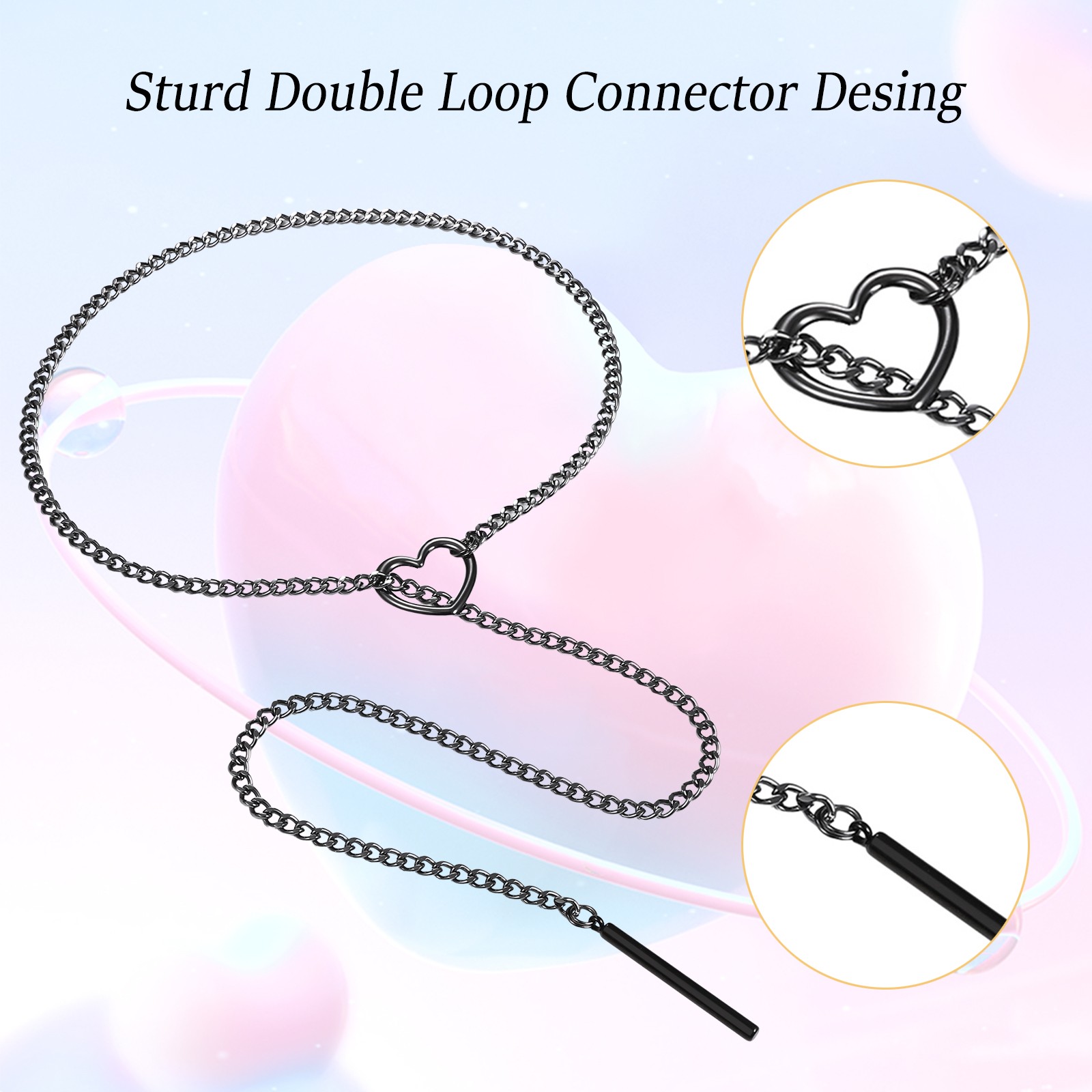 Heart O Ring Slip Chain Choker Bar Dangle Necklace Women Cuban Chain Y Collar