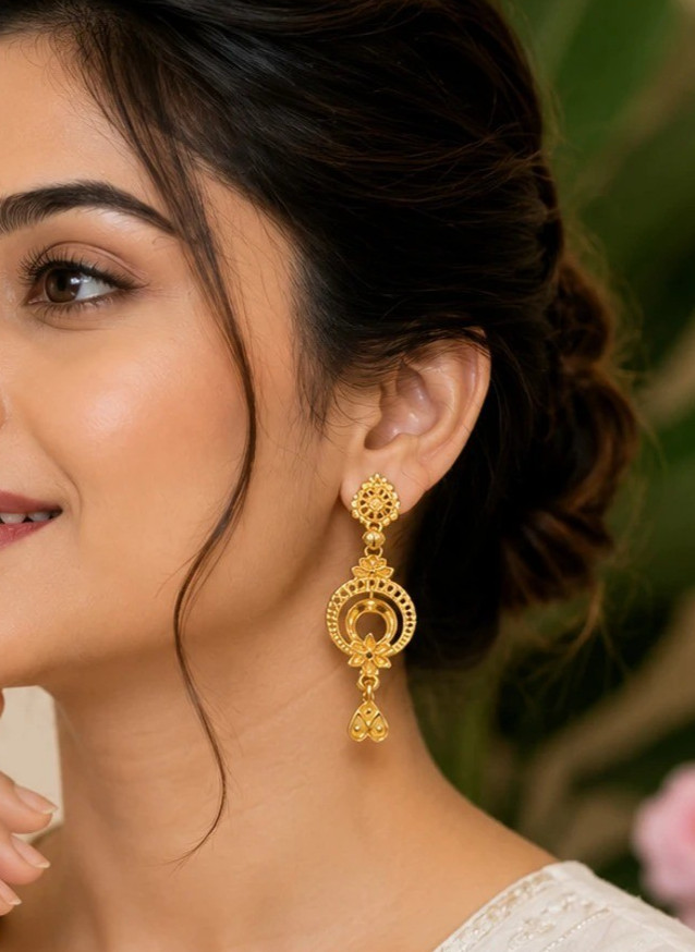 Classic Temple Style Gold Plated Dangle Earrings Alloy Drops & Danglers, Jhumki