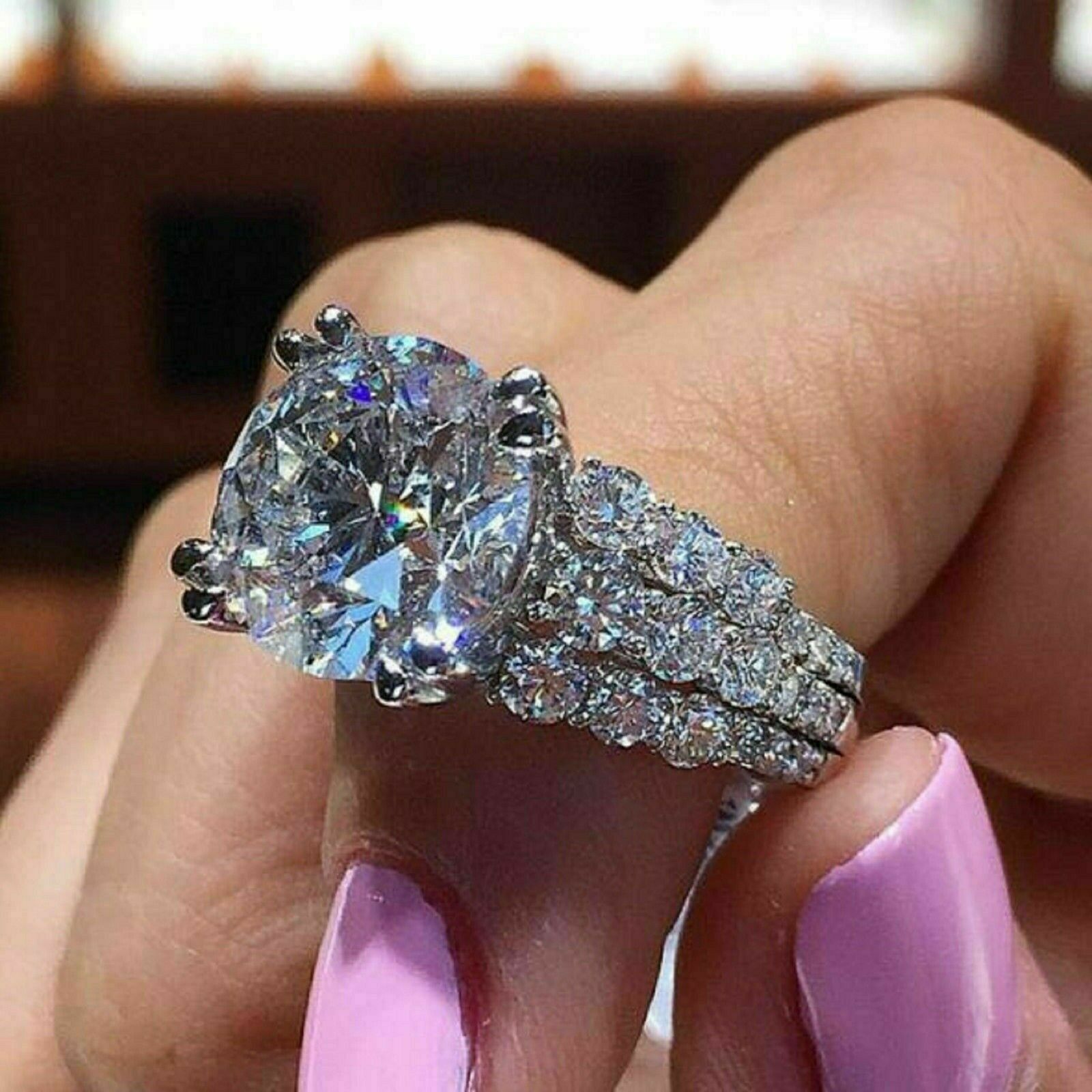 Engagement Ring 14k White Gold 3.4Ct Round Cut VVS1 White Moissanite Size 9