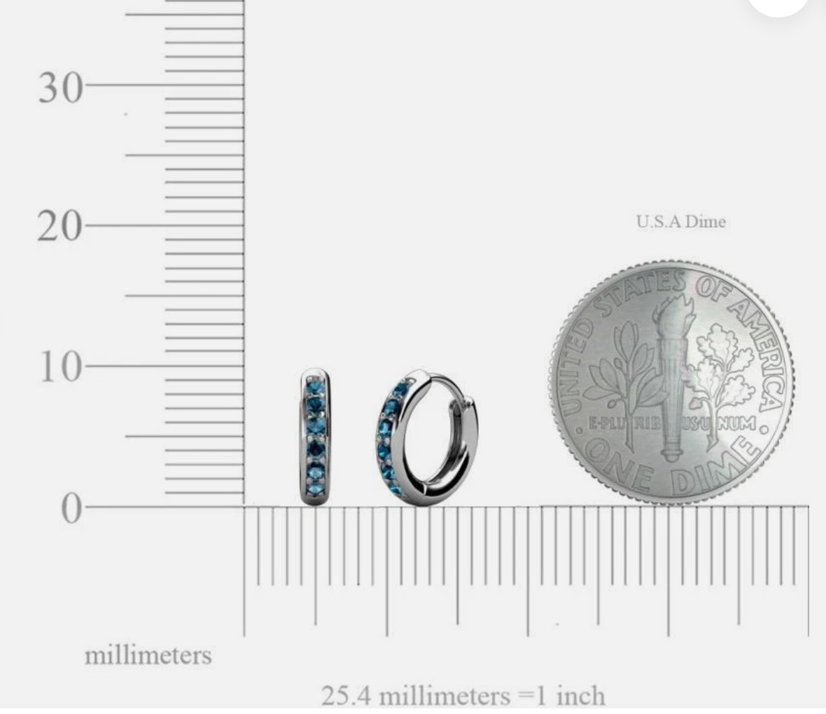 Round Petite Blue Diamond Huggies Hoop Earrings 0.30ctw 14K White Gold JP:12527
