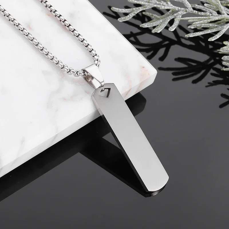 Stainless Steel Glossy Engravable Rectangular Pendant Necklace for Men Fashion S