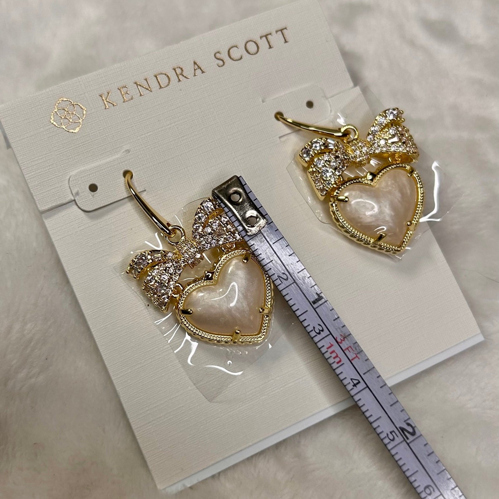 New! Kendra Scott Haisley Bow Heart Drop Ear Gold Ivory Mother Of Pearl