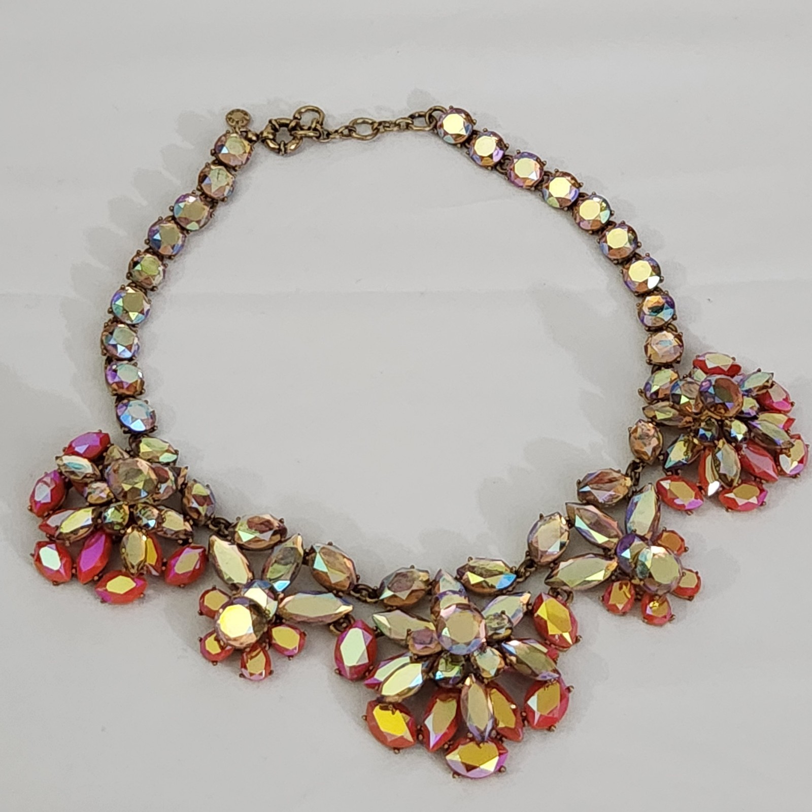 J.Crew Signed Multi Color Aurora Borealis Rhinestone Floral Statement Necklace