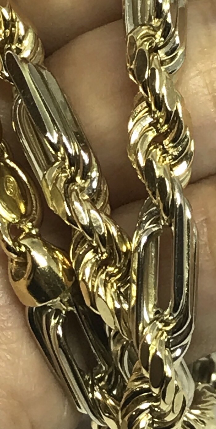 GoLD 14k chain figarope link necklace Yellow White semi solid 51g 26” 5.5mm