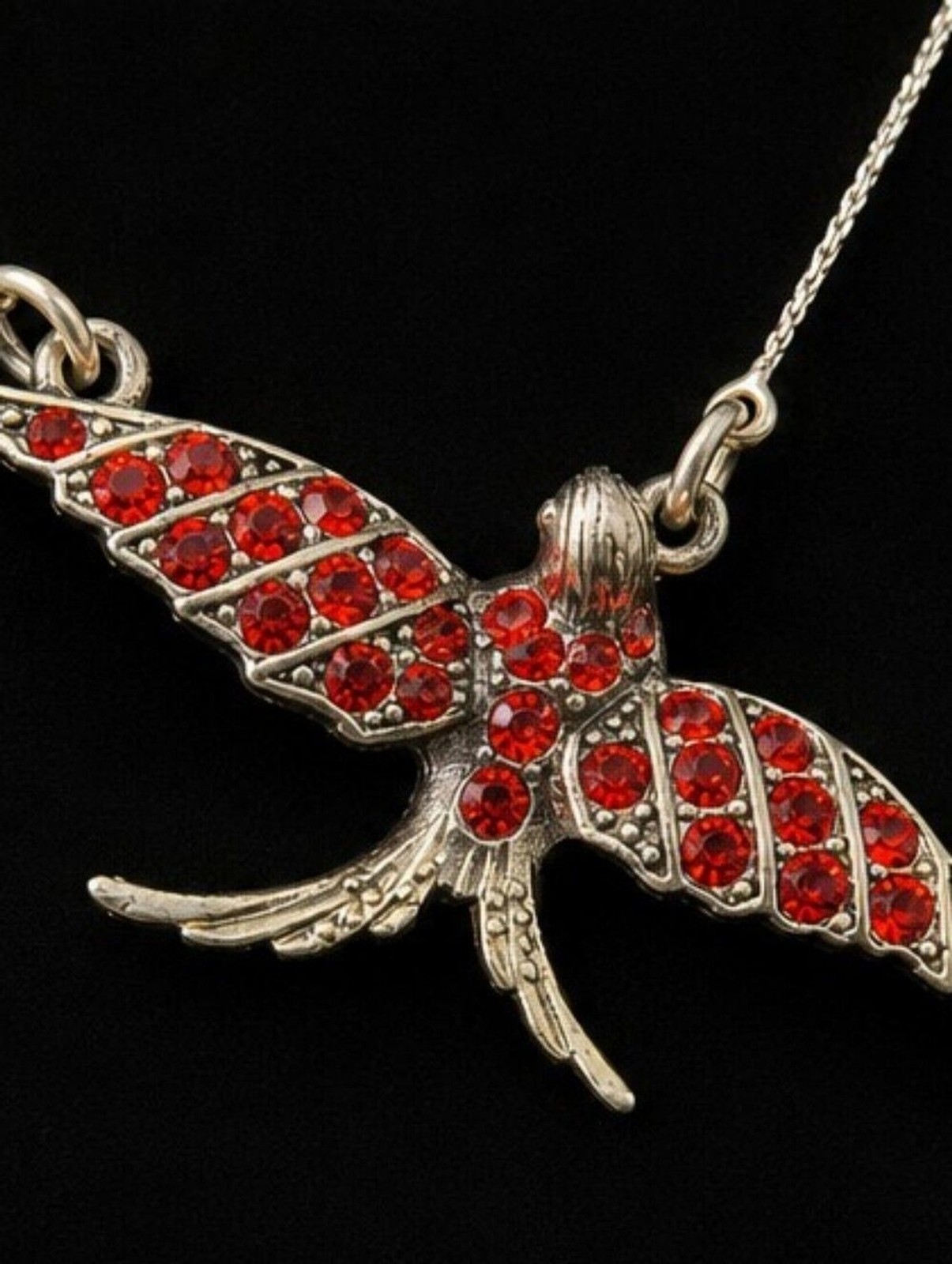 Pilgrim Danish Design Red Crystal Swallow Bird Necklace Signed NOS Retired Style