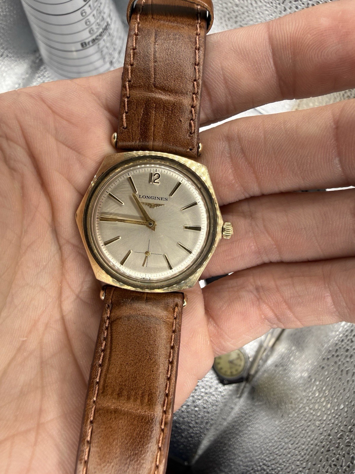 Longines Hexagon Swiss Made Vintage Manual Wind Gold Plated Silver Dial