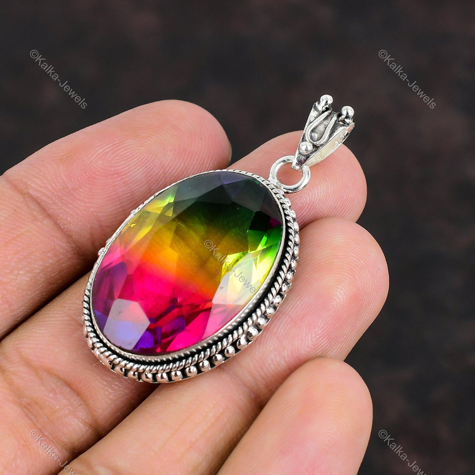 Faceted Multi Tourmaline Pendant 925 Sterling Silver Pendant Gemstone Jewelry