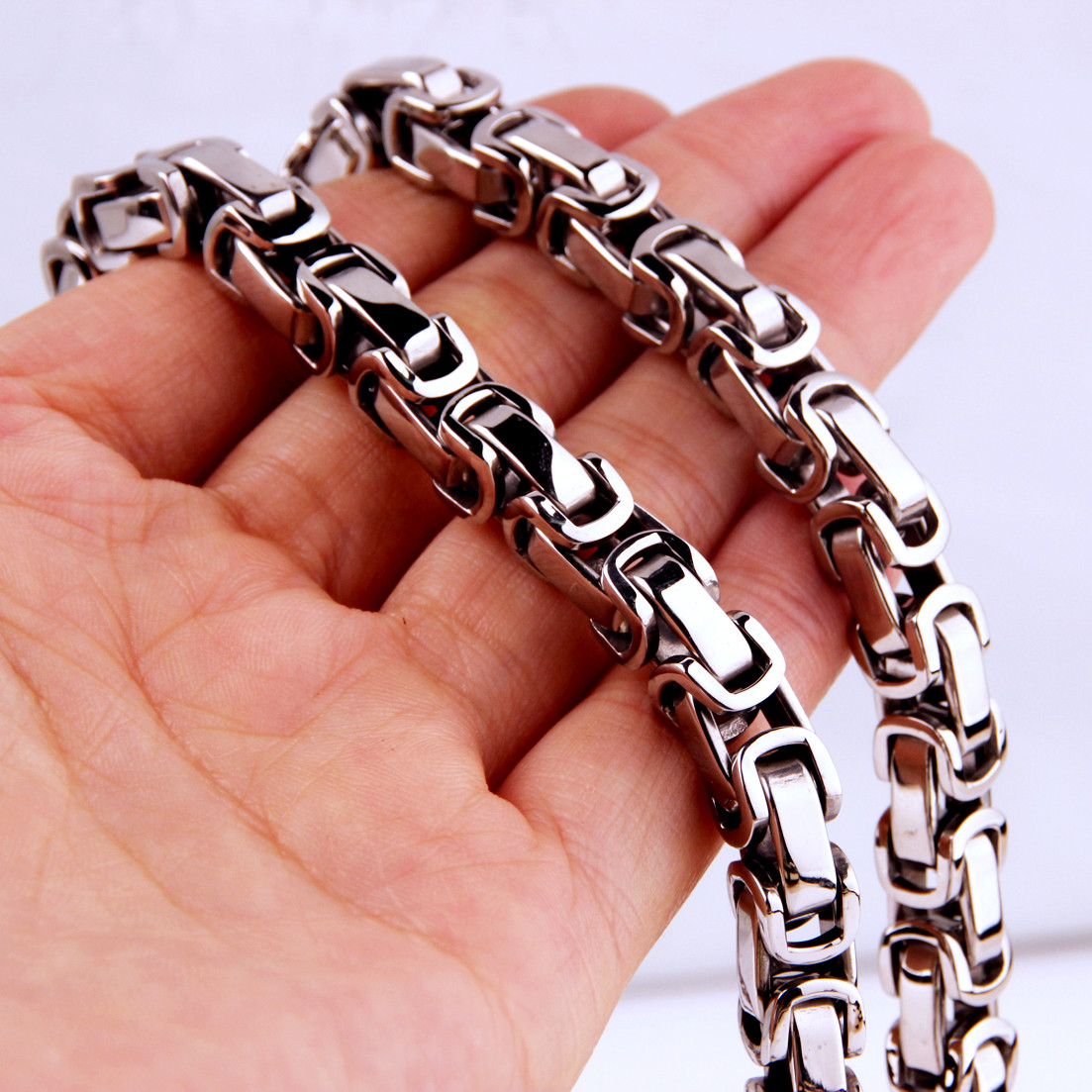 16″-40″ 5/6/8mm Stainless Steel Silver Jewelry Men’s Byzantine Chain Necklace