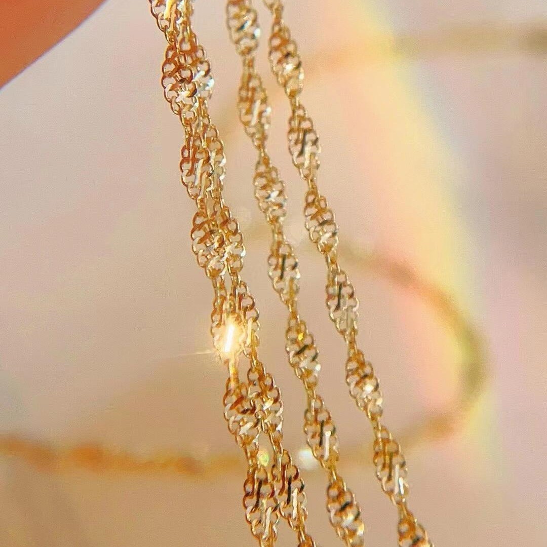 Stamped Au750 Solid 18k yellow Gold Necklace Women Gold Chain 46cm-