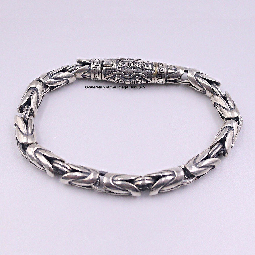 Men’s Solid 925 Sterling Silver Bracelet 7mm Byzantine Link Chain 7.48inch