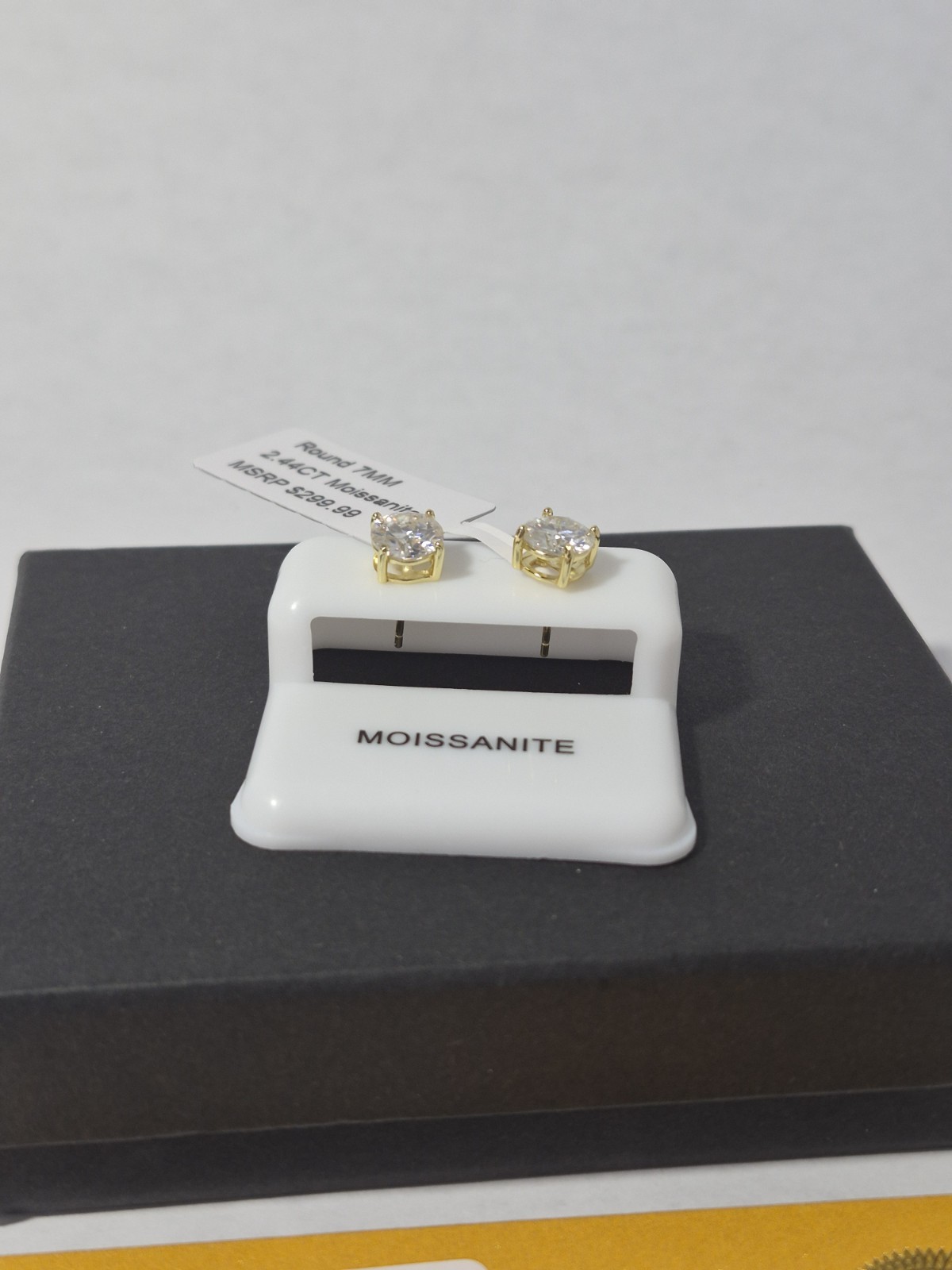 2.44ct Moissanite Stud Earrings 7mm Round GRA Certified GoldOver Sterling Silver