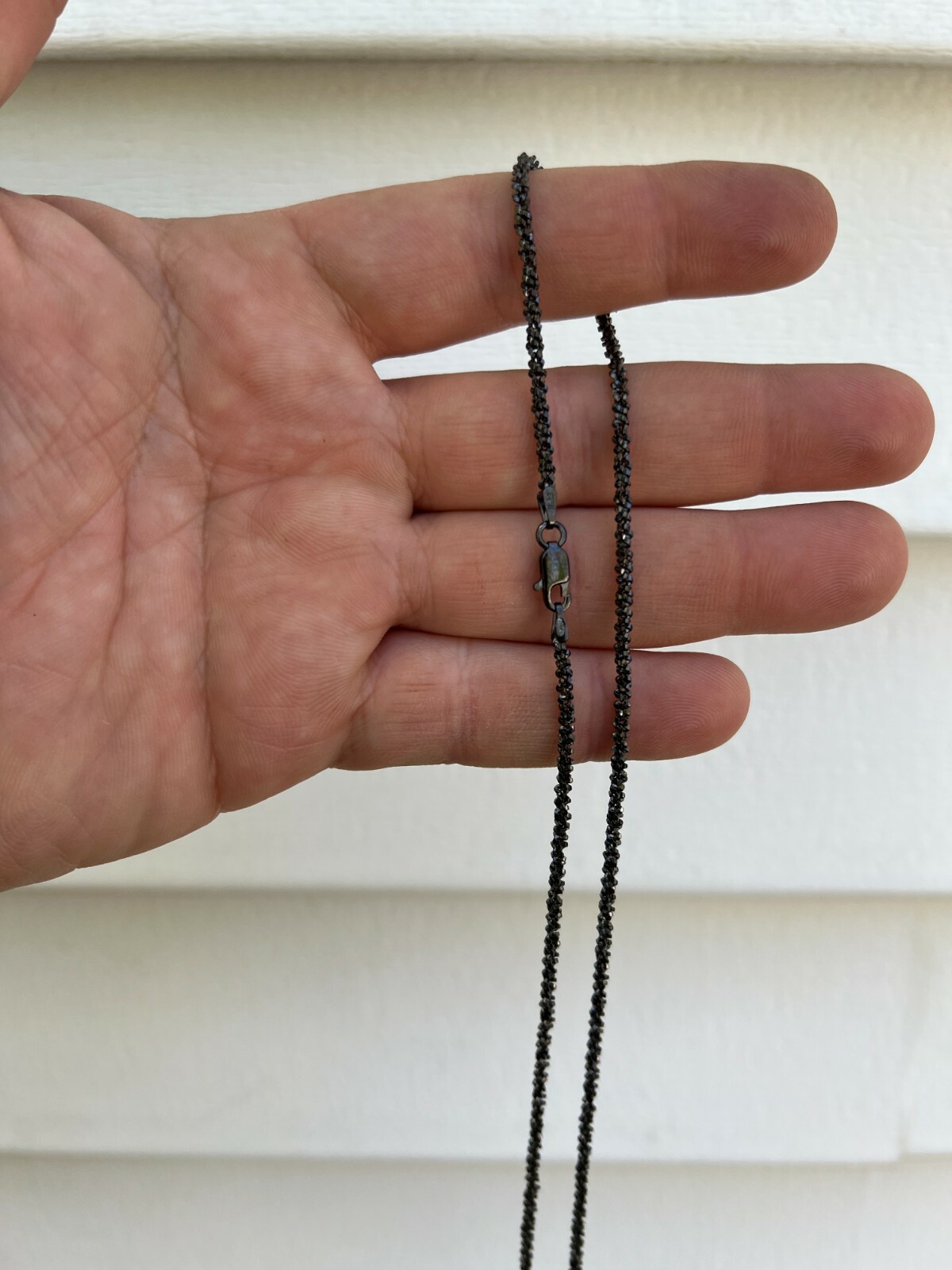 Black Rhodium Real 925 Silver Twisted Rock Sparkle Rope Chain Necklace 14-24″