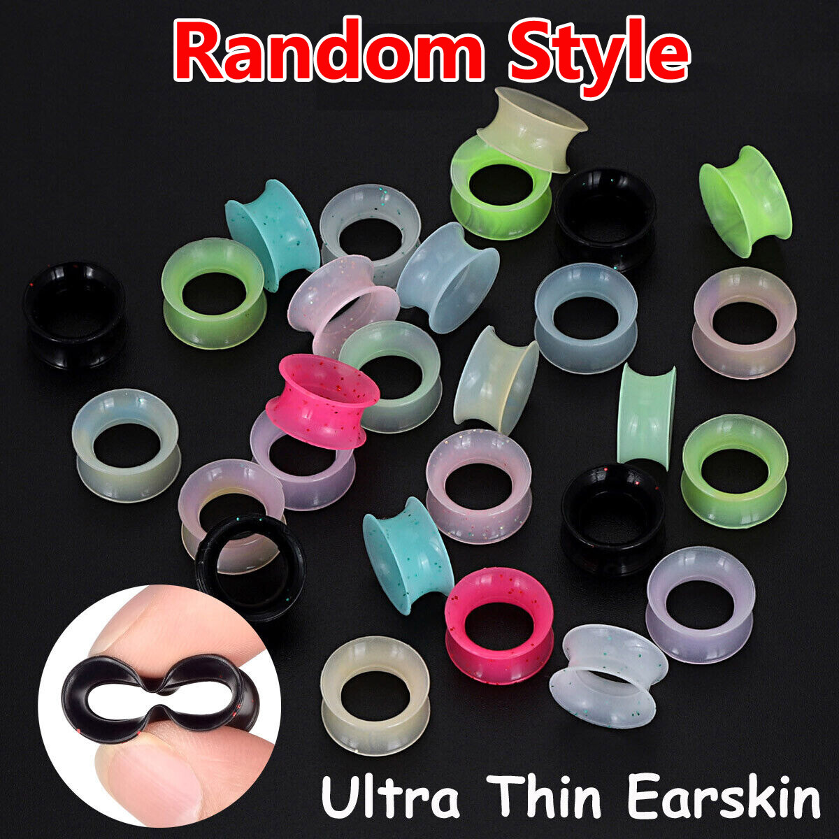 6-100Pcs Ear Gauge Silicone Tunnel Plugs Flexible Stretching Kit Random 2g-3/4″
