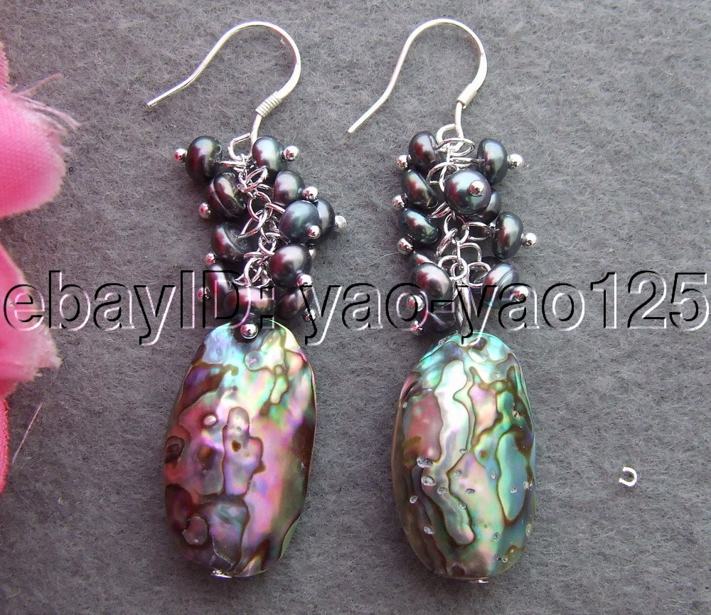Black Pearl Abalone Shell Earrings-925 Sliver Hook