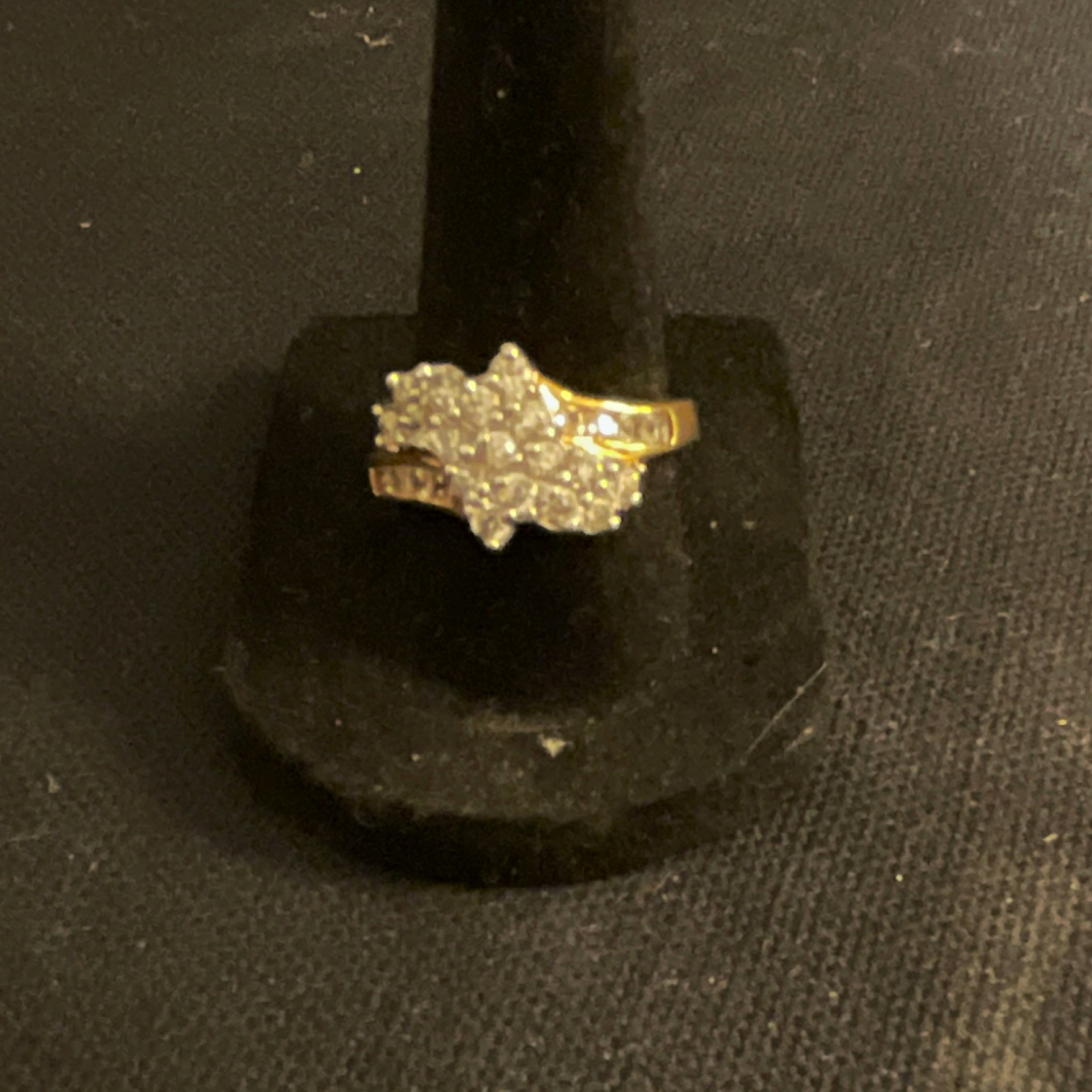 Yellow Gold Filled Cluster Flower Ring w/ Clear Stones, Size 8 Pre-Owned