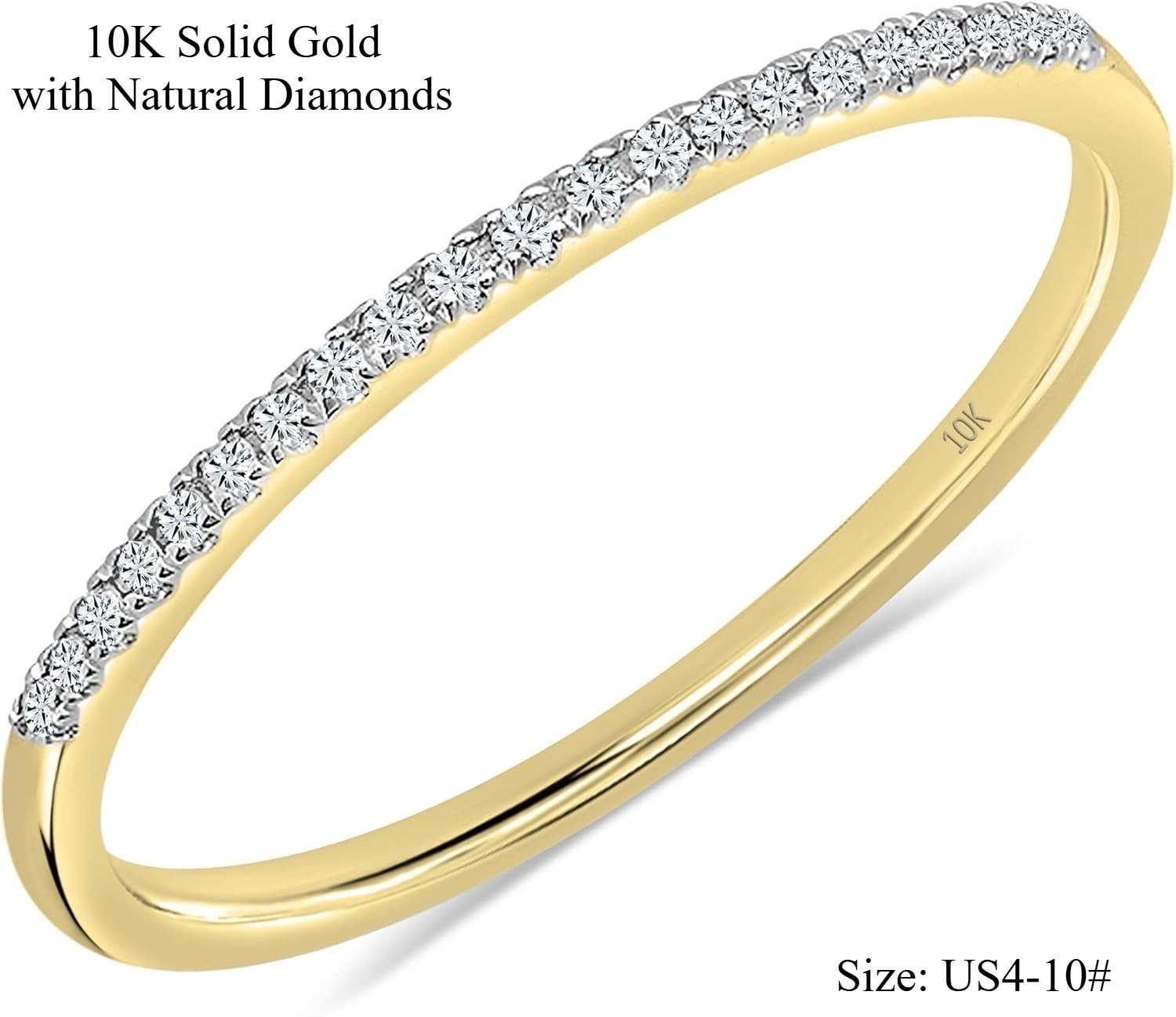 Stackable Wedding Band 10K Solid Gold 1mm Thin Natural Diamond Eternity Ring