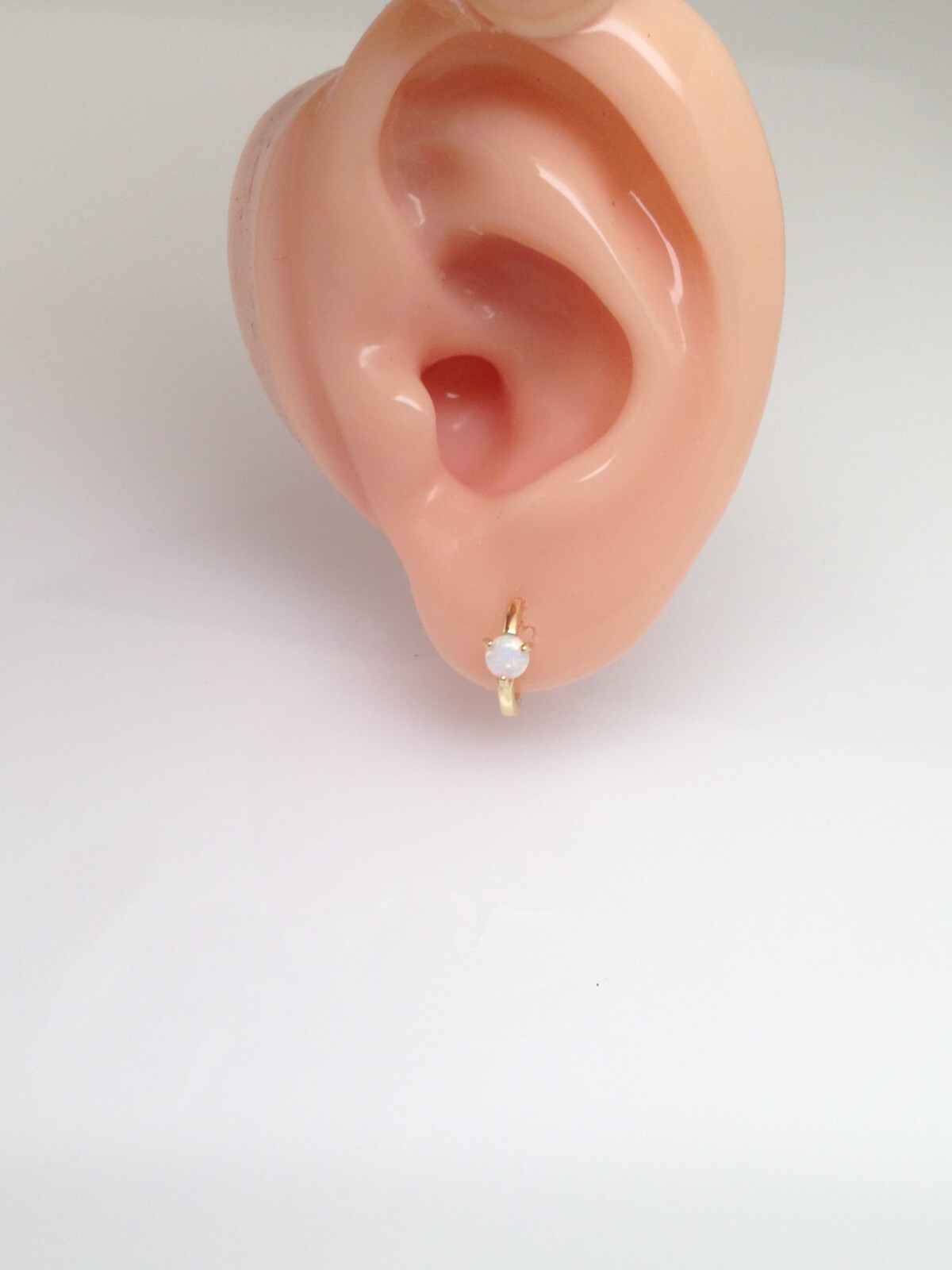 925 Sterling Silver White Opal Huggie Hoop Earrings VERY SMALL 10mm/7.8mm x1mm