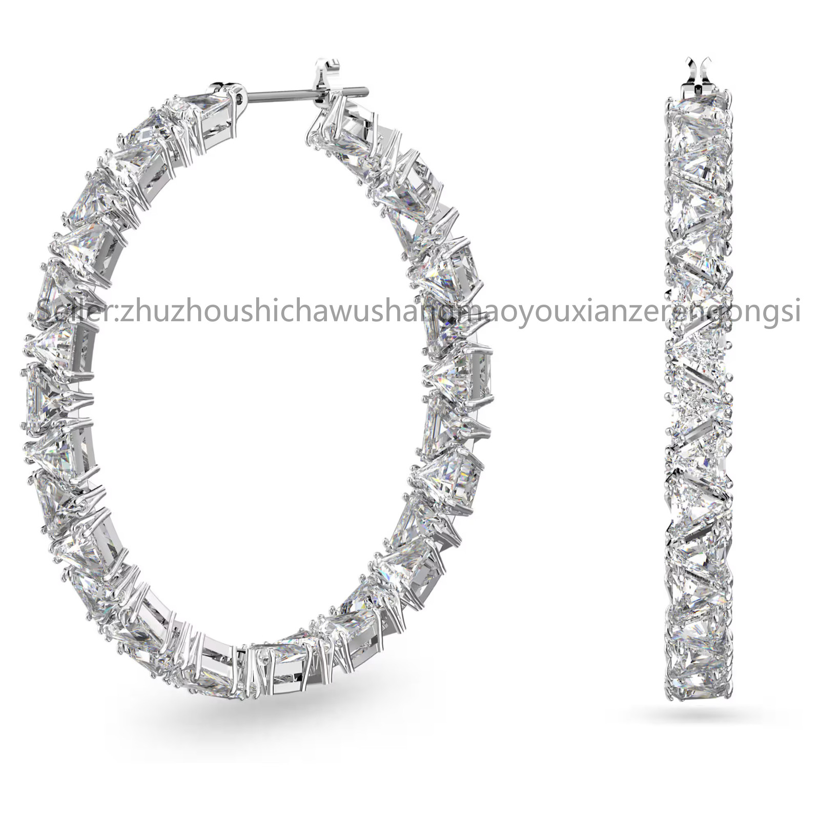 Matrix White Rhodium Plated Hoop Earrings Triangle Cut New