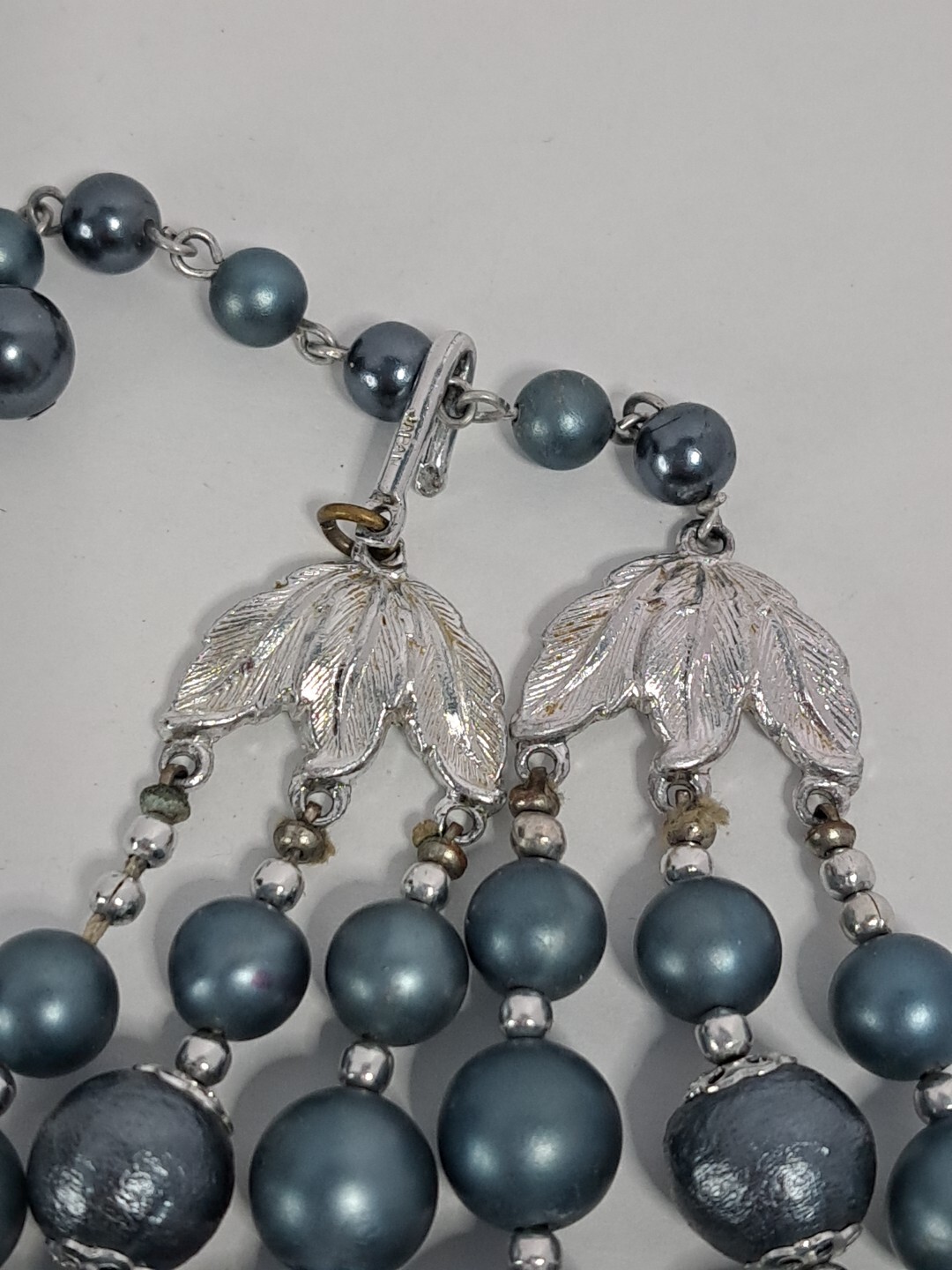Vintage Sliver-tone Necklace With Gray And Blue Beads Statement Peice Fashion…