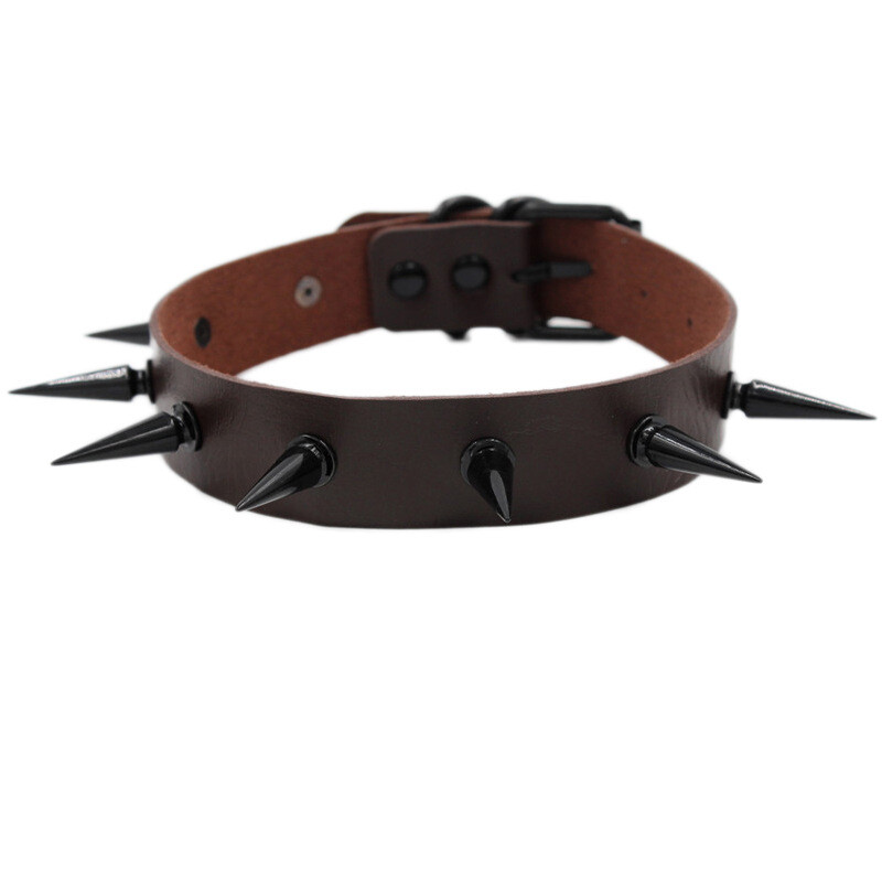 Gothic Punk PU Leather Alloy Spike Rivet Choker Necklace Unisex Rock Club Wear