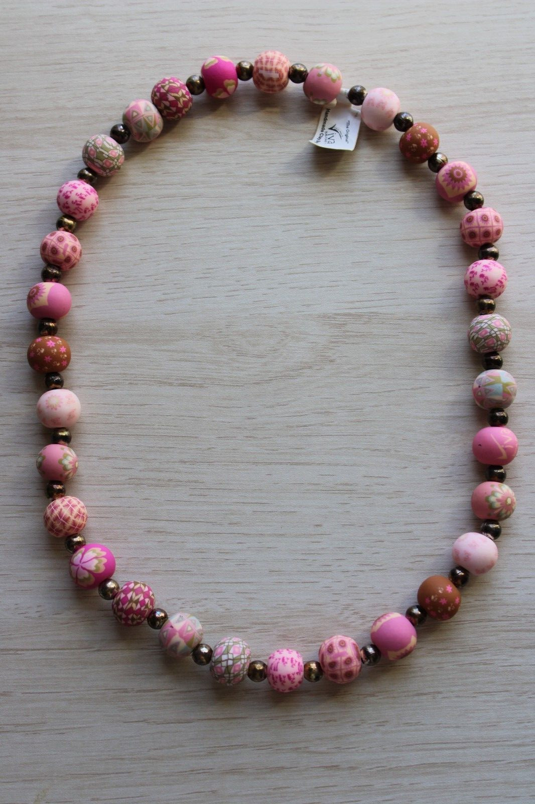 Viva 18” Pink Clay Beads/ Beaded Necklace stretch