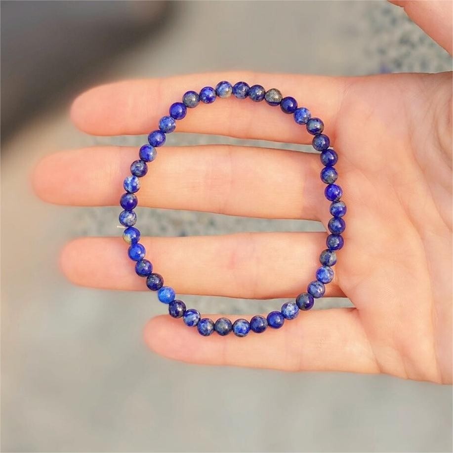 Lapis Lazuli Crystal Gemstone Elastic Dainty Bracelet Minimalist 4mm Round Beads